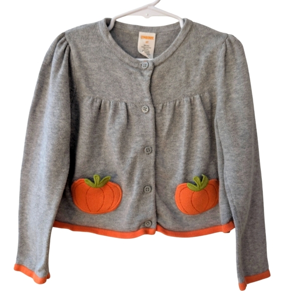 Gymboree Girls Gray Cardigan with Pumpkin Pockets Cotton Size 5T - Picture 2 of 4